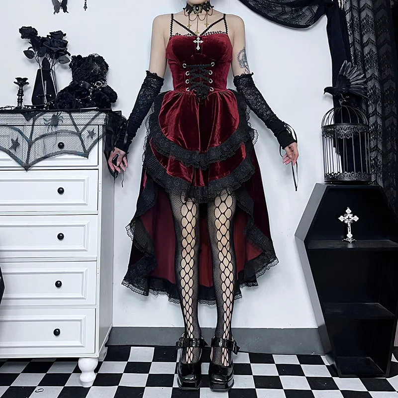 Gothic Low Swing Cocktail Party Dress - Vintage Goth Lace