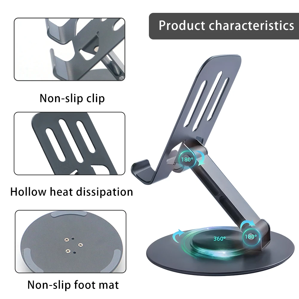Portable Metal Fully Foldable Angle Adjustable Desk 360 Rotation Cell Phone Stand Holder for All Phones