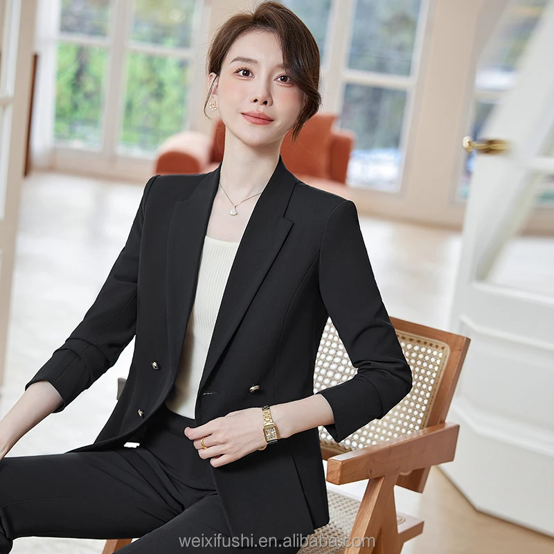 Supplier Women's Business Dress Set Office Interview Suit Coat Long Pants  Two Piece Set High Quality Tailcoat Jacket Top Set