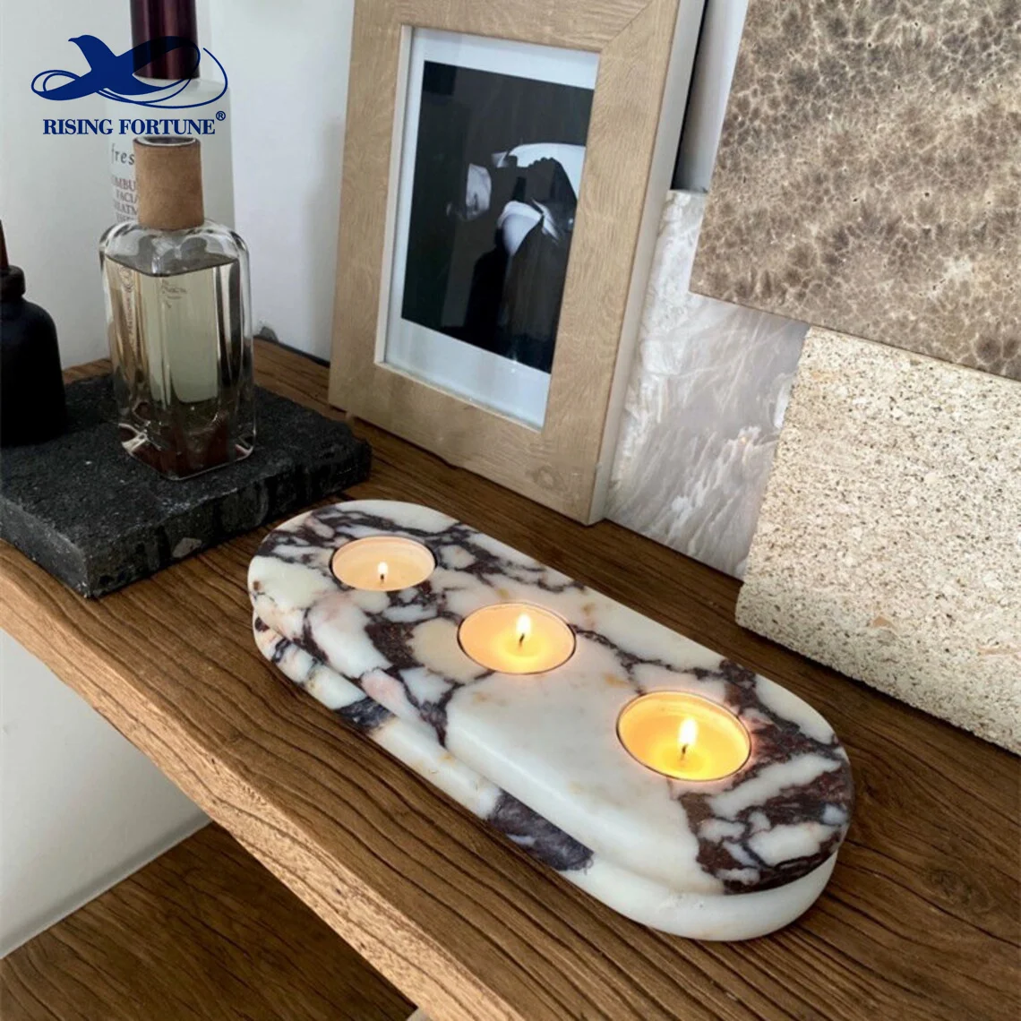 calacatta viola marble stone tea light candle holder
