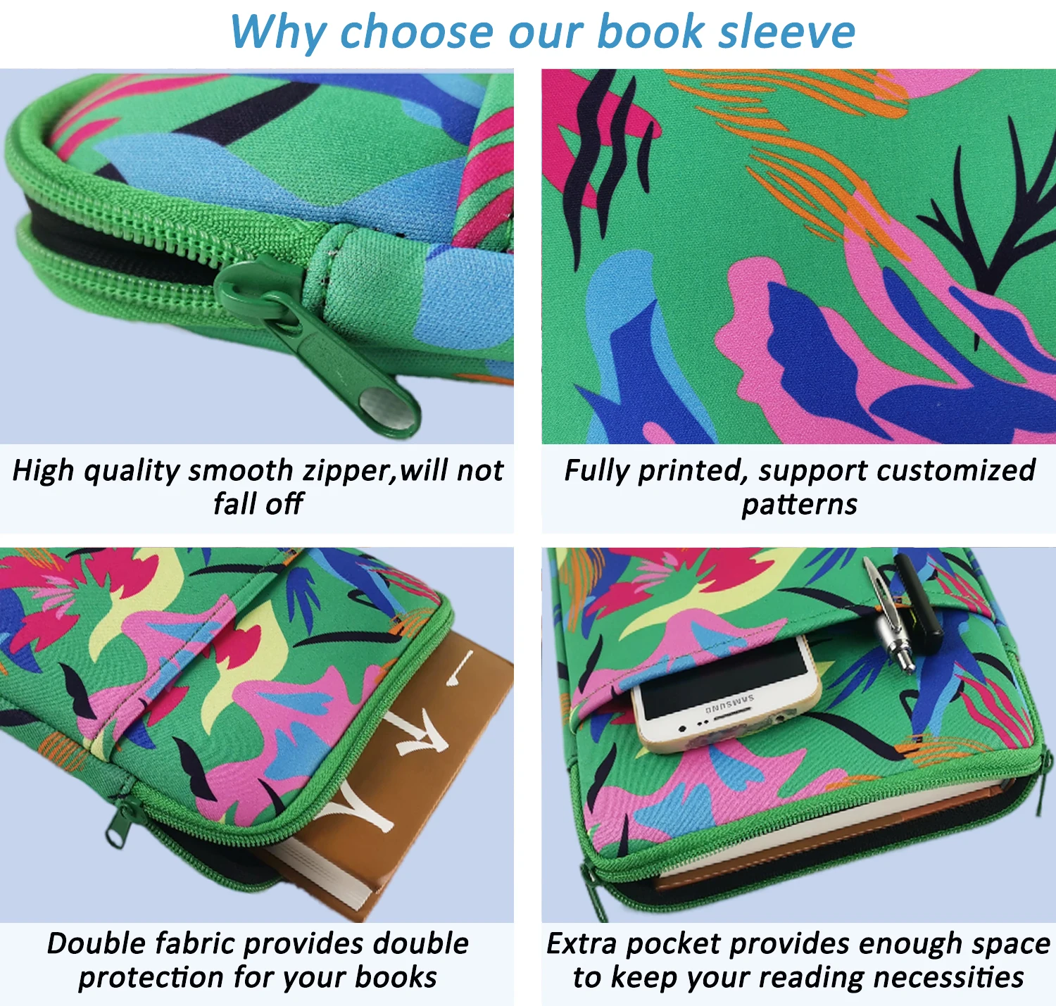 Neoprene Book Sleeve With Zipper For Hardcover Protection - 9x6.3x1.6 Inch, Great For Travel & Home (Black)
