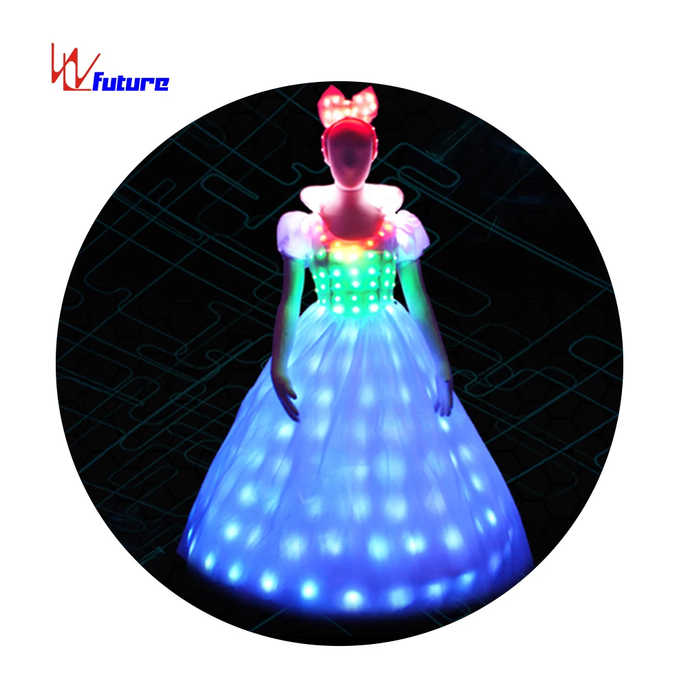 Luminous LED Lights Glowing Wedding Dress Snow White Glowing Dress