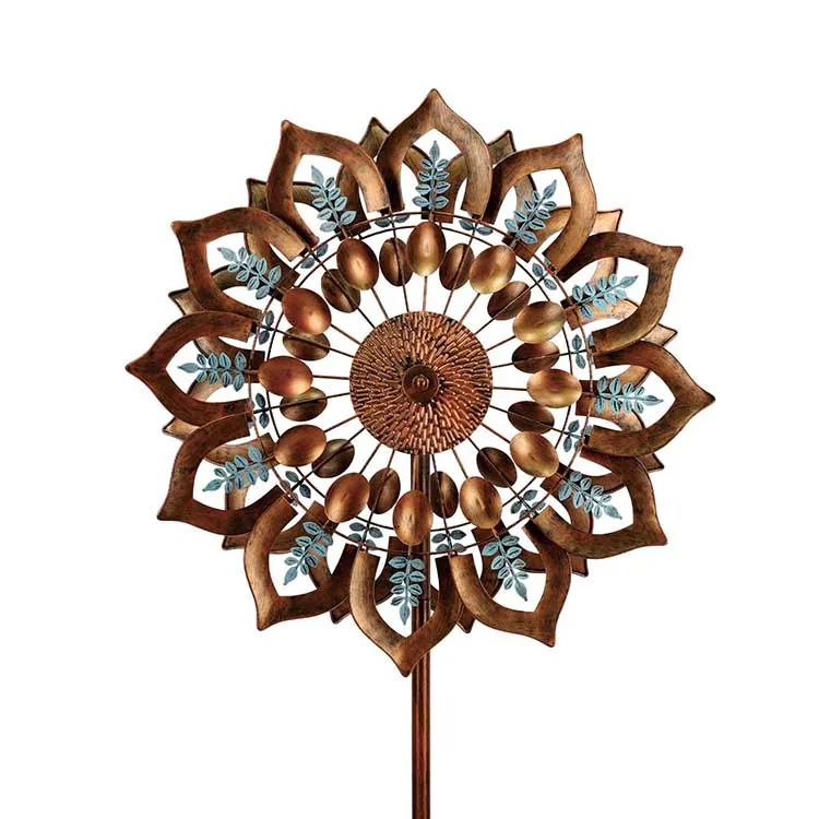  Wind mill Wind Spinner Outdoor Metal On Pole Copper and Teal