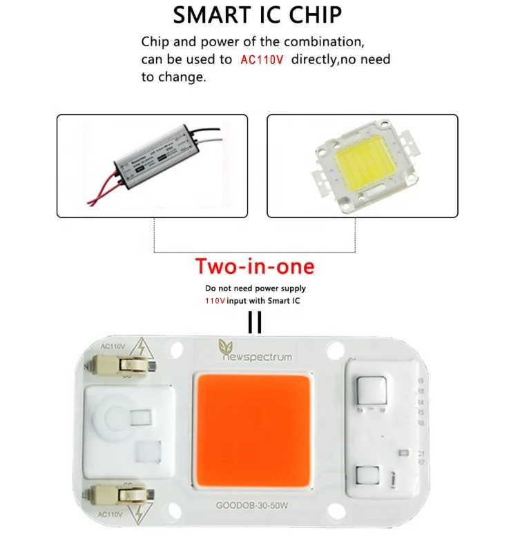 Newspectrum 4075 Size Full Spectrum 30W 50W AC 110V 220V Driverless Cob Dob Grow Led Chip High Power Cob Grow Led 50w Chip