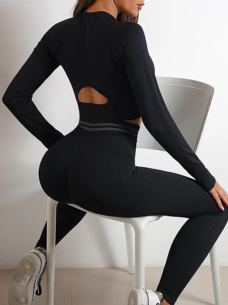 11 Colors Spring Summer Long Sleeve Seamless Yoga Pants Set Women Gym