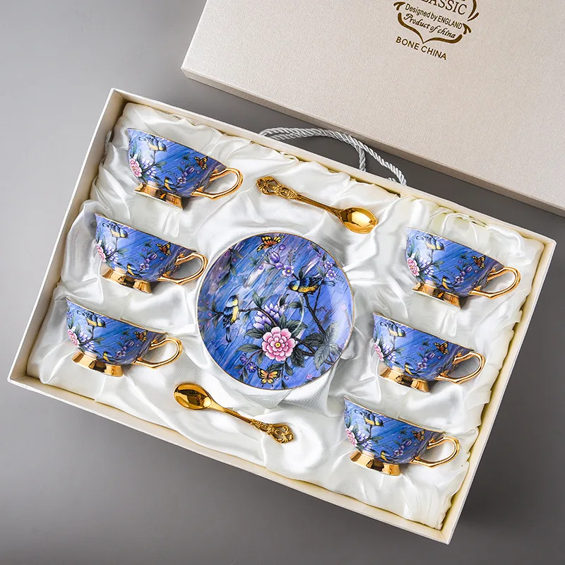 Aqua Blue Bird Exquisite Bone China European Coffee Cup Set