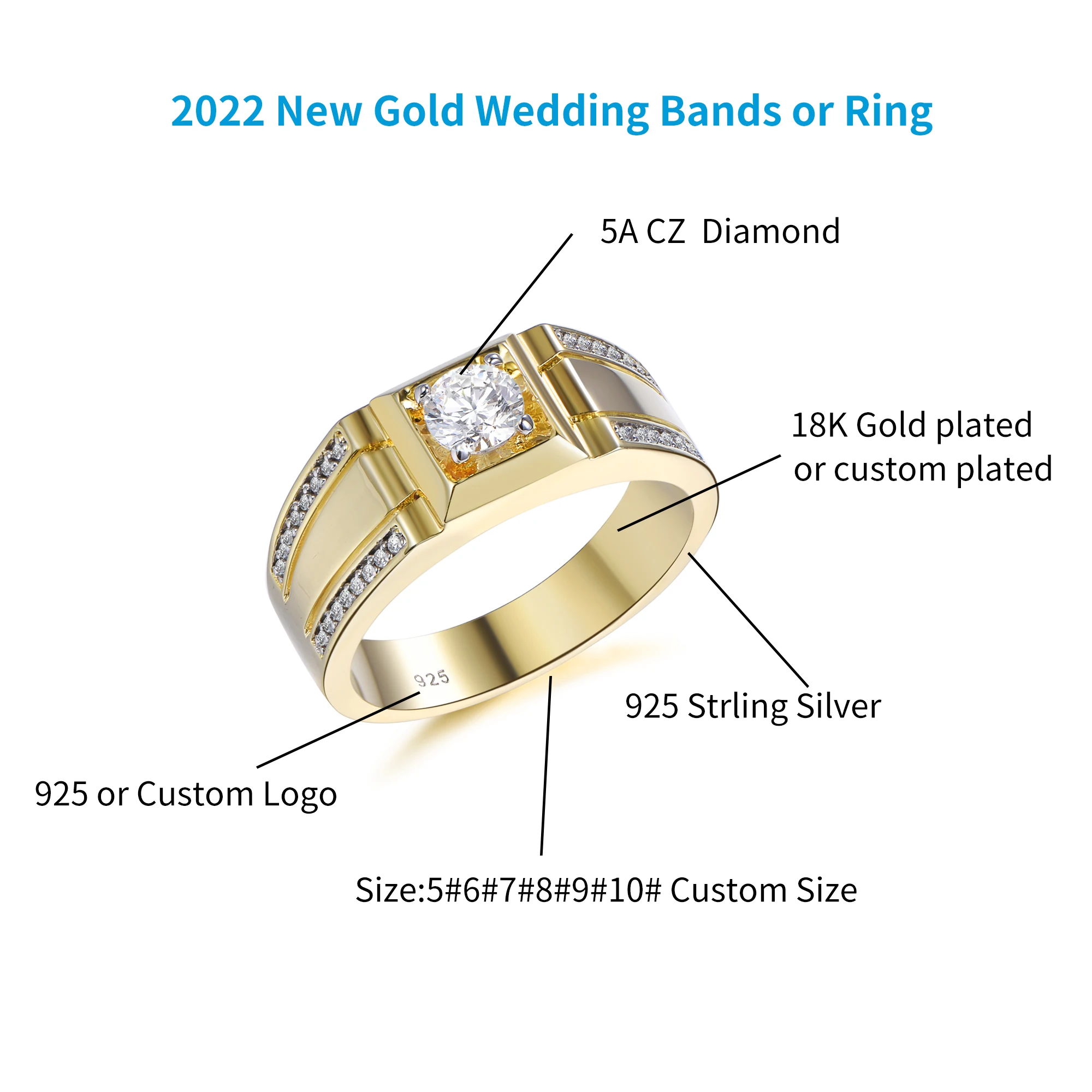 solid gold ring wedding bands for couples 18k gold plated ring 925 sterling silver band ring platinum men wedding band