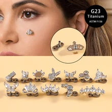 Copper encrusted zircon bone nail G23 titanium alloy Medical material Allergy retention spikes Hip hop body piercing accessories