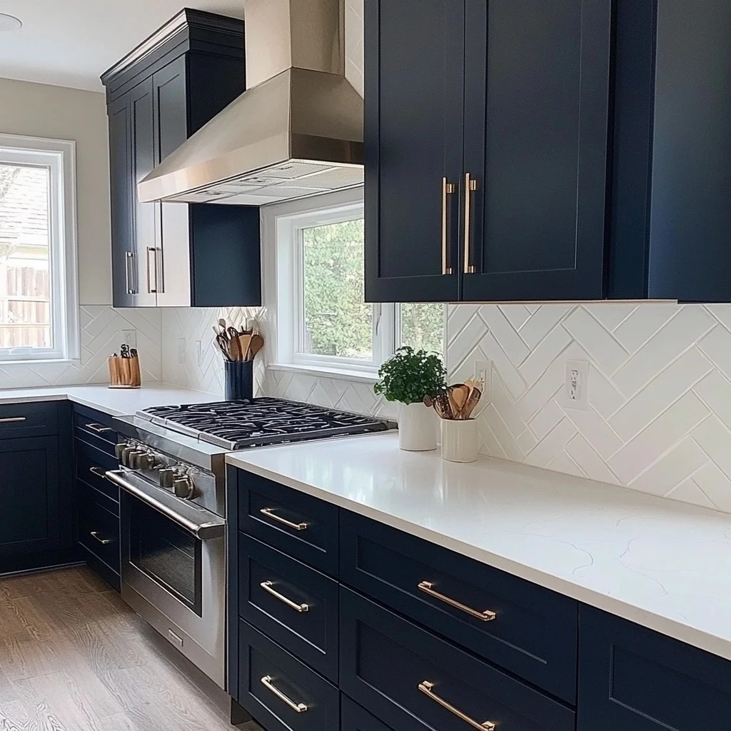 Contemporary Kitchen Cabinets with Automatic Touch Open/Close System Modern Kitchen Hardware Includes Drawer Slide Accessories