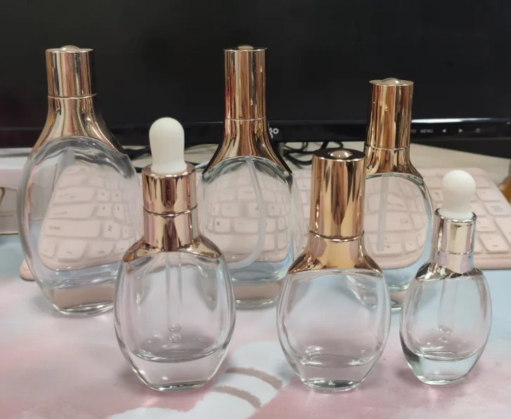 amber white series luxury cosmetic empty glass bottle jar set lotion pump dropper suit factory