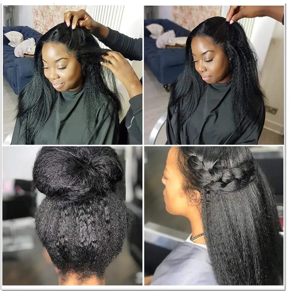 360 Full Lace Frontal Echthaar Perücke Kinky Straight Natürlicher Look_voghion.com