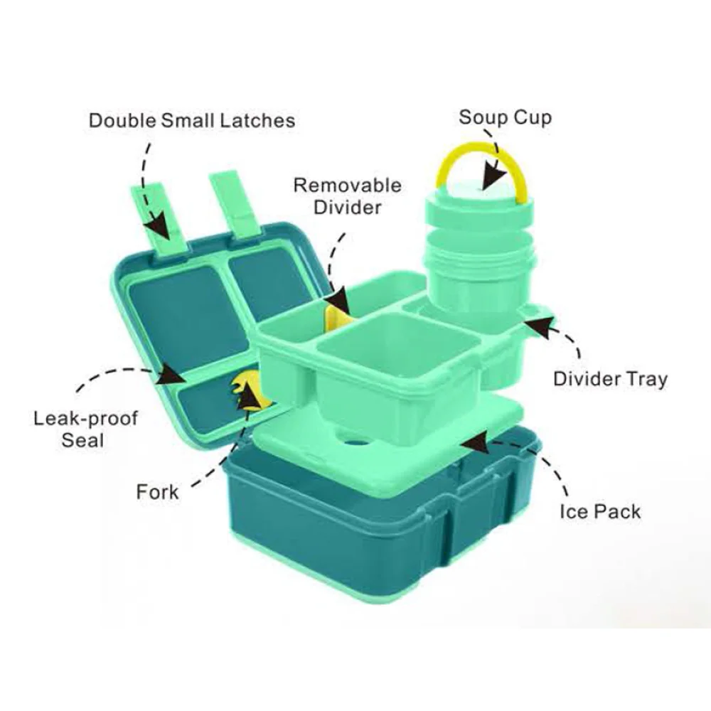 New BPA Free Kids Plastic Compartment Microwavable Reusable Ice Pack for Bento Style Lunch Food Box Container