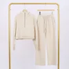 Bone white hooded half pull sweat pants set