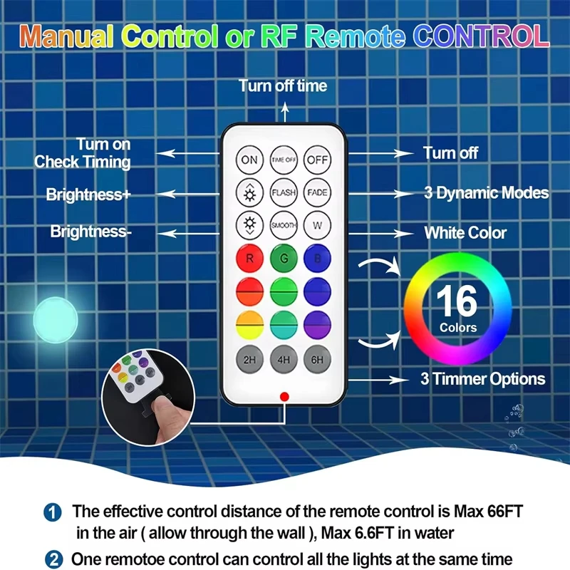 product new top quality 16 colors rgb led swimming pool usb rechargeable submersible ip68 underwater lights for with rf remote for boat-41