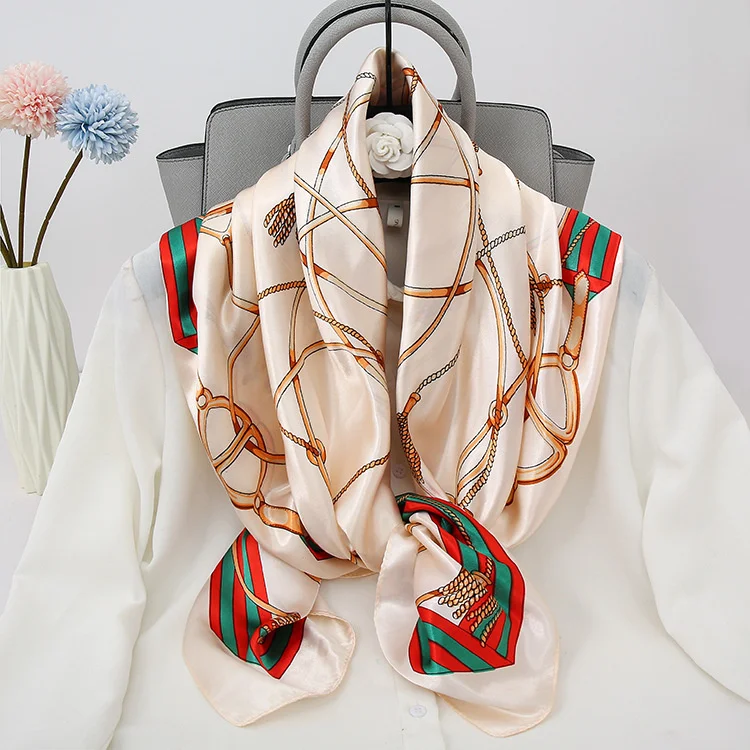 90*90CM Custom Logo silk big square scarf hot style satin print ladies silk scarf AliExpre new wild scarf women