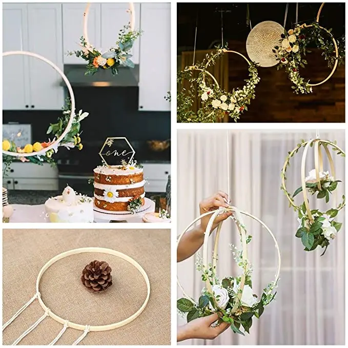 wooden round circle bamboo floral macrame