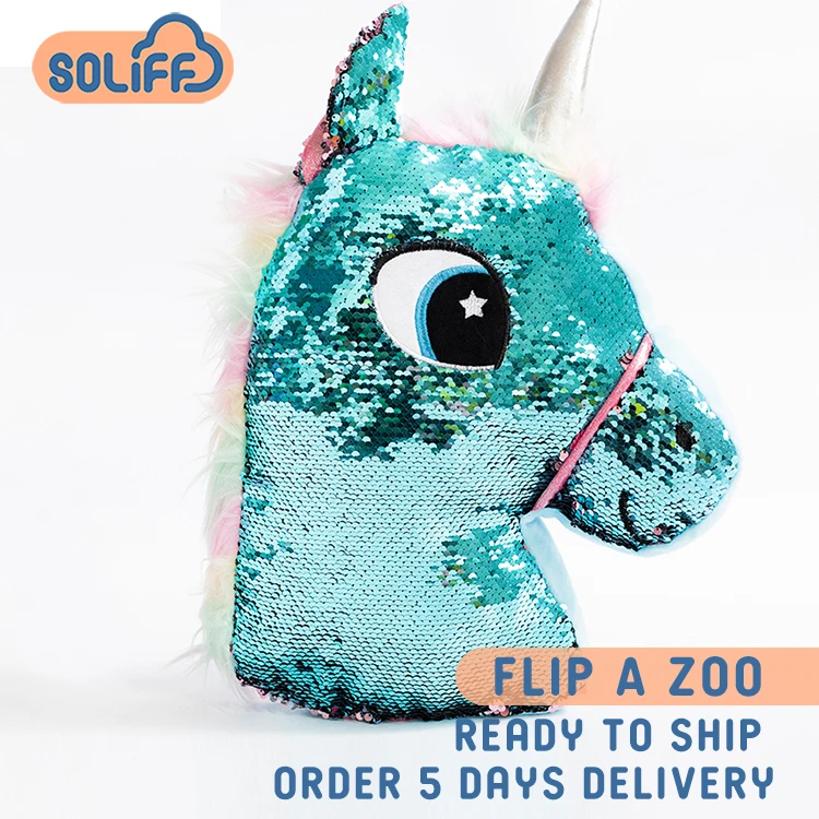 Customizable Sequin Pillow Colorful Unicorn Design