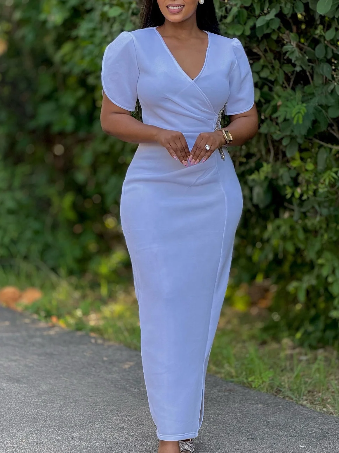 Summer V Neck Short Sleeve Bodycon Pencil Dresses for Women Elegant Office  Work Sundress Birthday Slim African Robe Dress