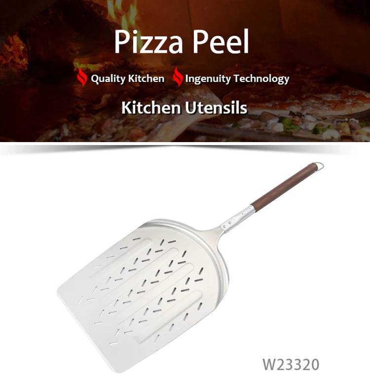 Premium 14inch Round Aluminum Pizza Peel With Long Wood Handle Oven