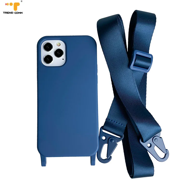 German New Design Crossbody Strap Lanyard Liquid Silicon Cover for iPhone 12 Necklace Phone Case