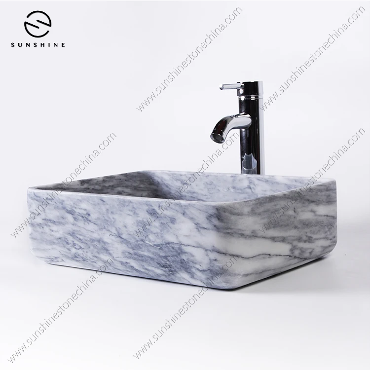 Dark Ink Marble Bathroom Basin Factory Price Washbasin Stone One Piece Bathroom Sinks