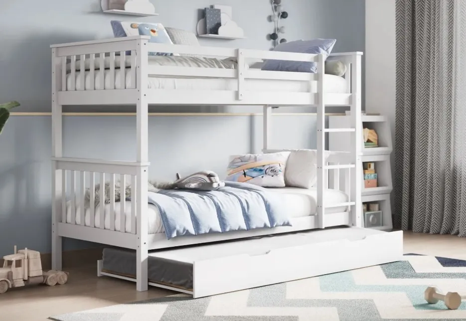 Home Dorm Kids Wood Triple Bunk Bed With Ladder Kids Bunk Beds With ...