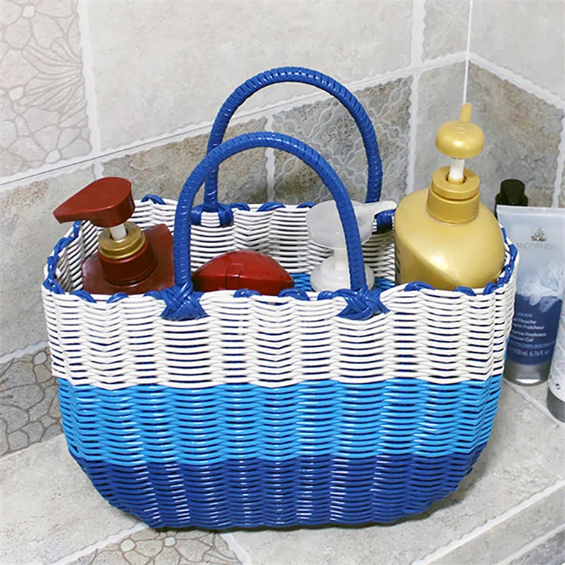 Picnic Basket Woven Guatemalan Dark Blue Multicolor Plastic 