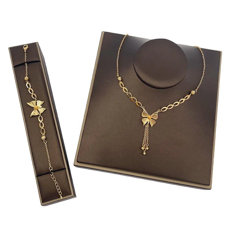 Grace Fashion High Quality Women's 24K Gold Plated Butterfly Necklace  Bracelet Jewelry Set Indian Jewelry Wholesale
