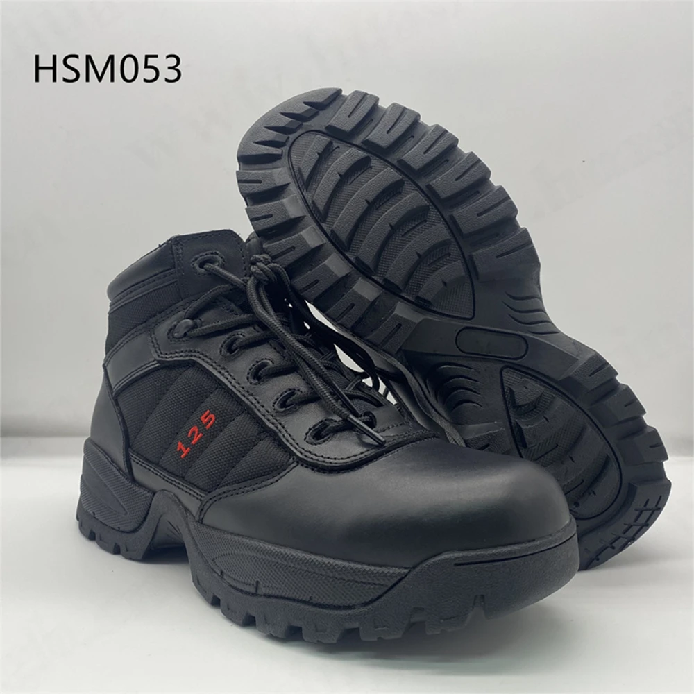 LXG,Georgia Market Popular Black Natural Cow Leather Combat Boots Outdoor Training Tactical Combat Boots HSM053