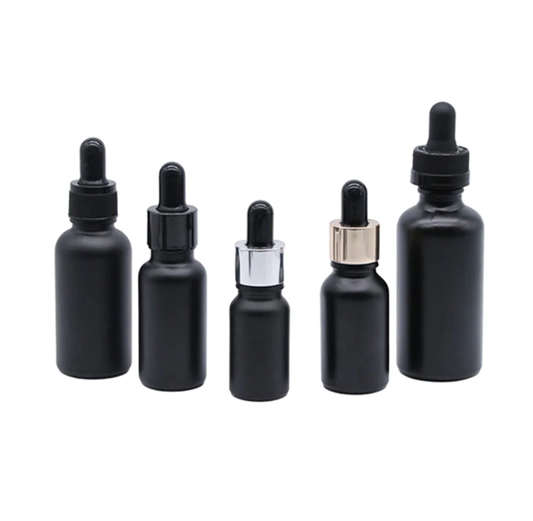 15ml 30ml Frosted Matte Black Boston Round Bottles With Dropper Caps