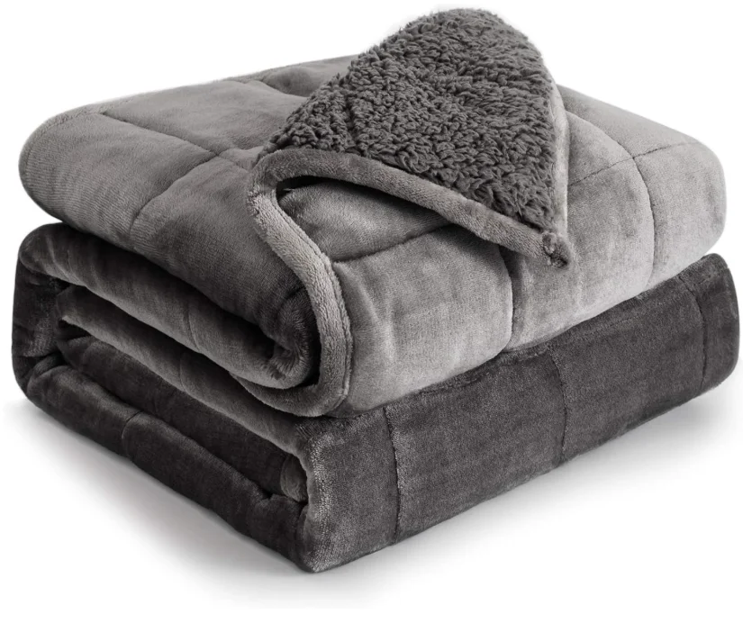 Customize Size Relief Pressure Winter Warm Adult Double Sides Fuzzy Flannel Fleece and Sherpa Weighted Blanket for Sleeping