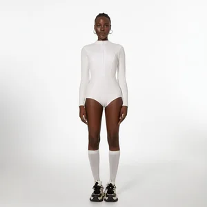 New Summer Women's Fashionable Solid Color Slimming Long Sleeved Zipper One-piece Swimsuit