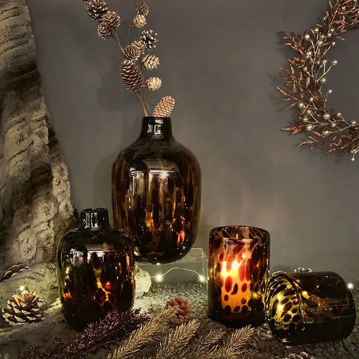 Porte-cierge Verre Imprimé Léopard SMASOLO - 9x8x8cm, Résistant à La Chaleur, Déco Intérieur/extérieur