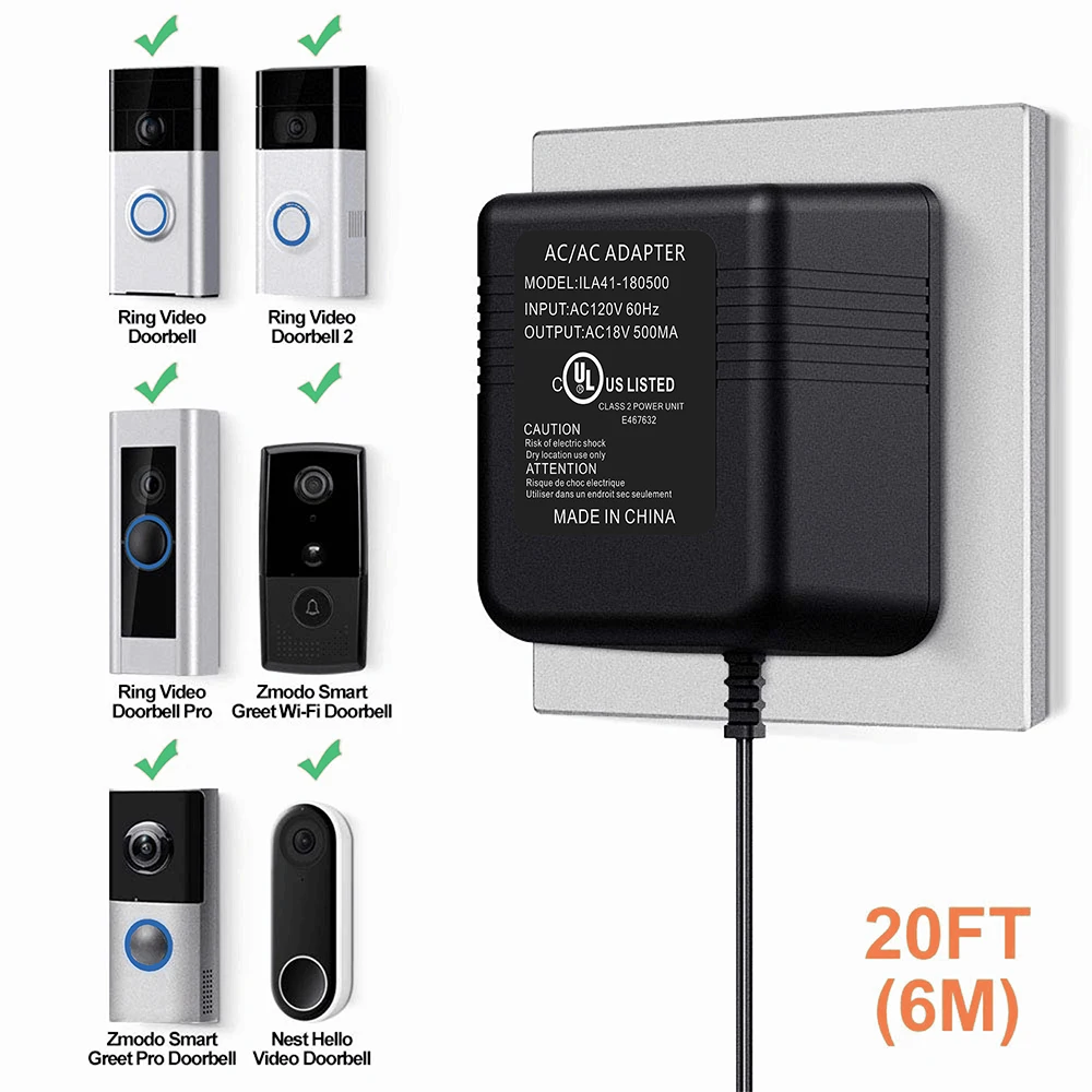 Doorbell Transformer 18v 500ma Power Adapter For Ring Video Doorbell