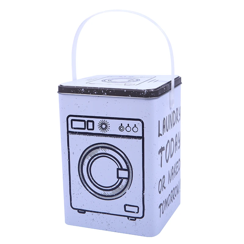 Popular Customize Square Tin Box for Washing Powder Detergent Empty Tin Box Container With Plastic Handle Custom Tin Can
