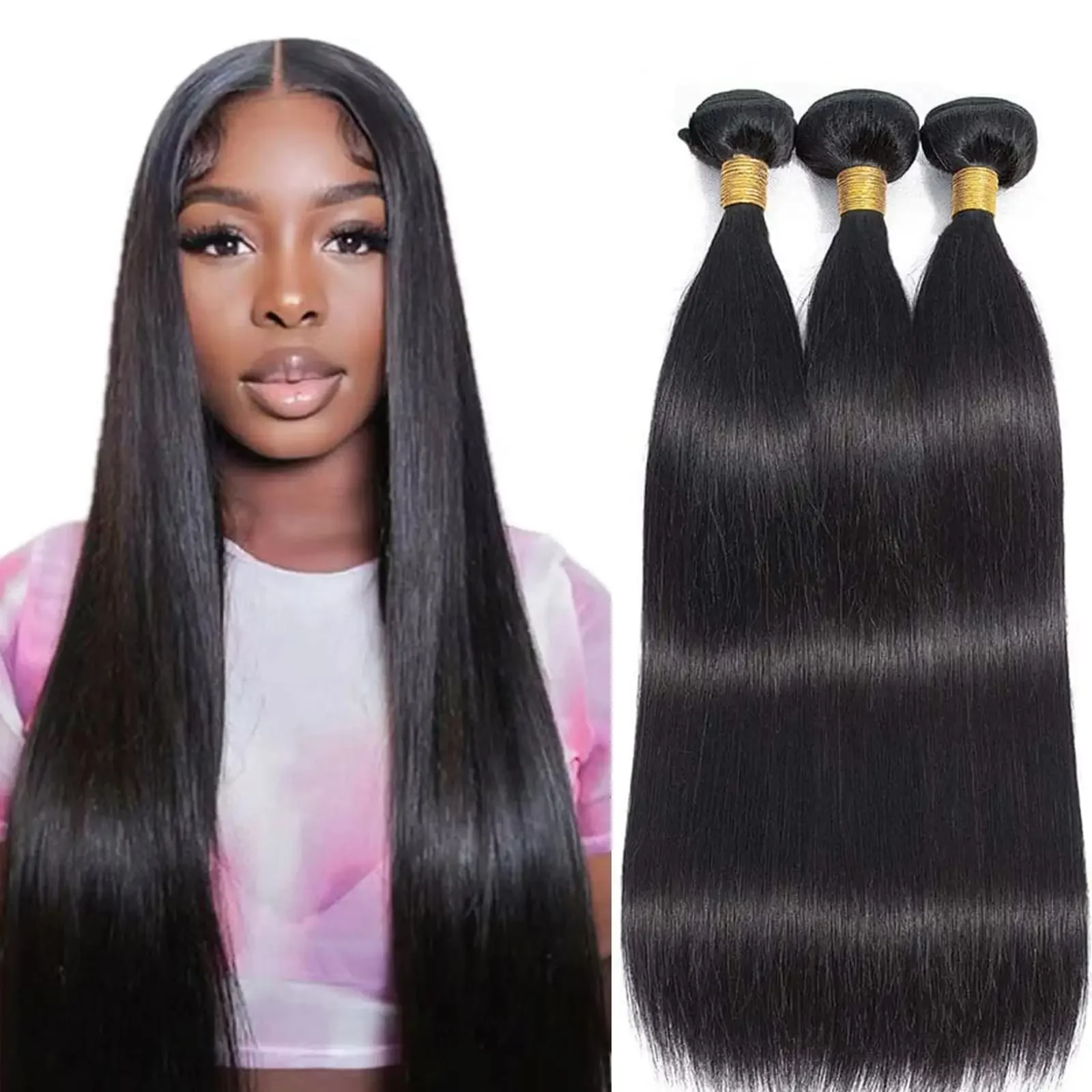 100% Virgin Human Hair Bundels Rechte Extensions Weven Natuurlijk Zwart 20 22 Inch_voghion.com