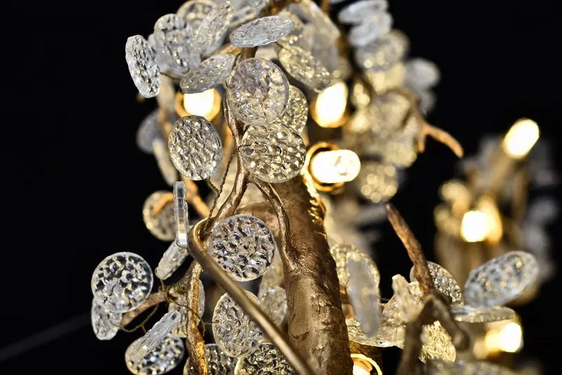 Meerosee Crystal Copper Pendant Light Antique Chandelier Vintage Glass Branch Light MD87045