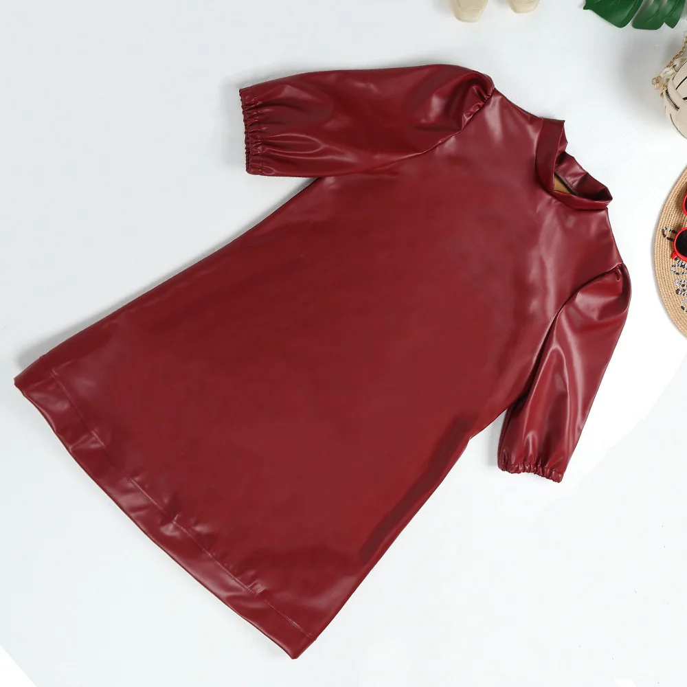 Hot Selling Woman Europe and America Long Sleeve Plus Size Women's Clothing  PU Leather Dress