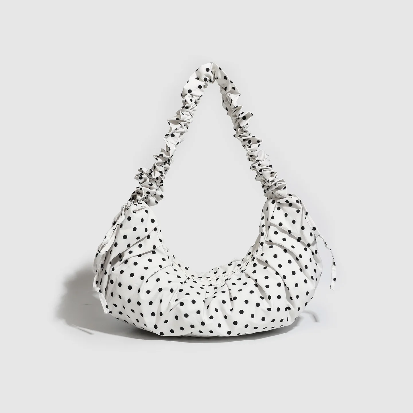 2026 New Style Spring Summer Ruffle Polka Dot Dumpling Bag Drawstring Zipper Pink Underarm Zipper Shoulder Bag for Women