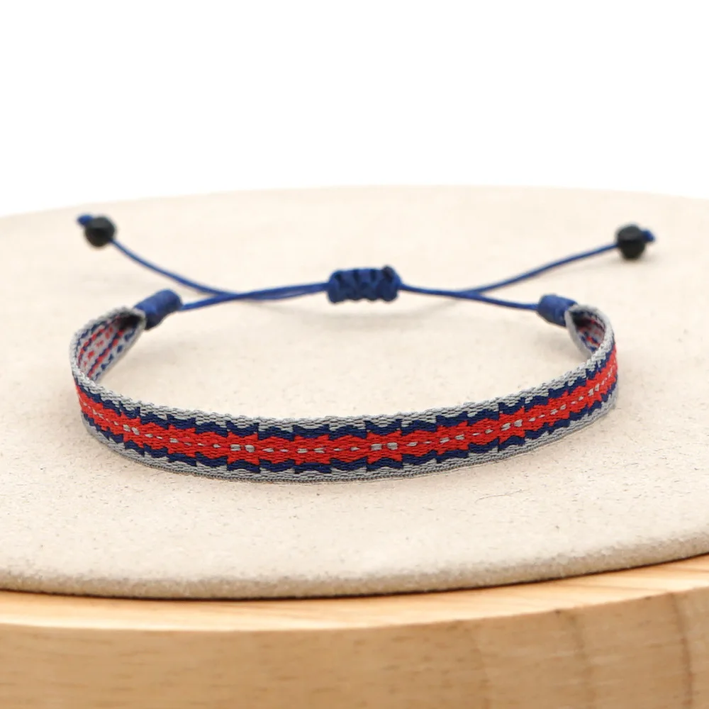 Bohemian Style Colombian Ethnic Adjustable Fabric Ribbon Woven Webbing Bracelets