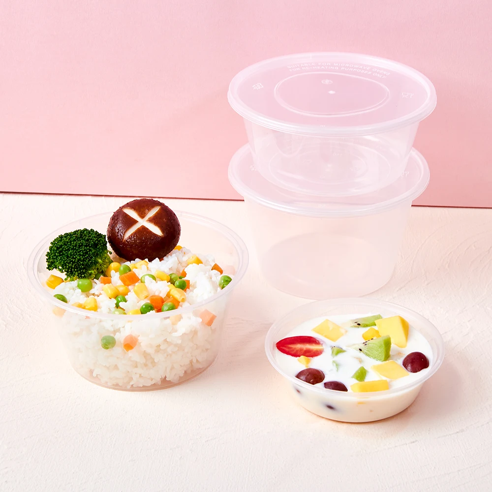 Plastic Container For Rice Disposable Disposable PP Plastic Microwavable Black Round Box Food Container Food ...