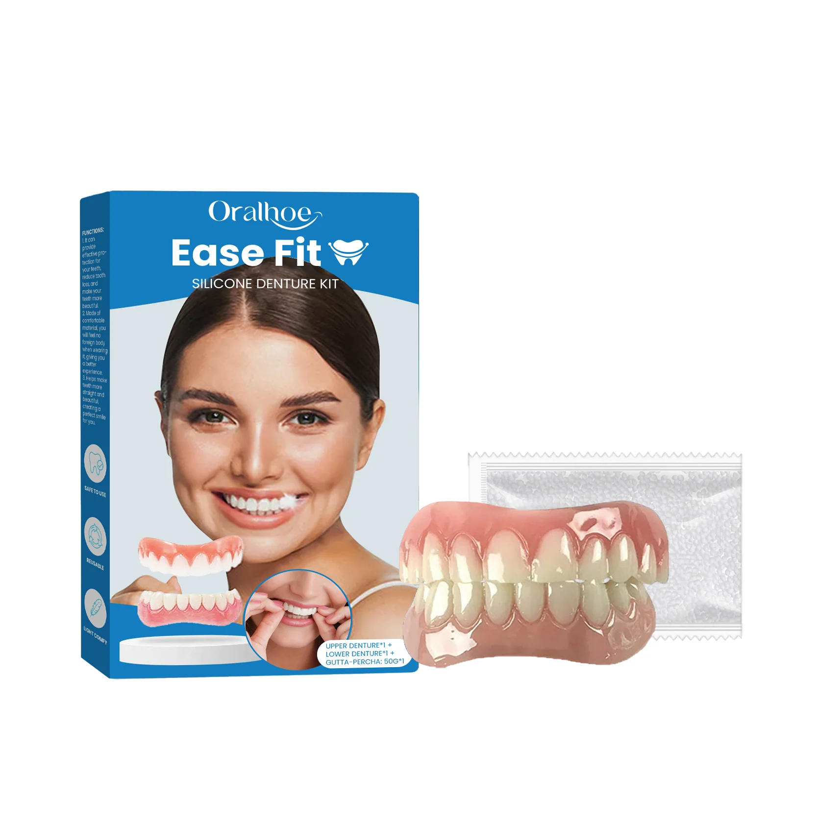 Kit Complet De Prothèse Dentaire Temporaire En Silicone - 2 Prothèses + Gel Adhésif 50g - Neuf