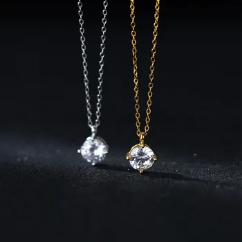 fashion minimalist jewelry 925 sterling silver small necklaces simple four claw diamond pendant gold plated necklaces women