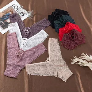 Lace Knitted Nylon Sexy Transparent Thin Thong Briefs Women's Anti-Bacterial Low-Rise Fun T Pants