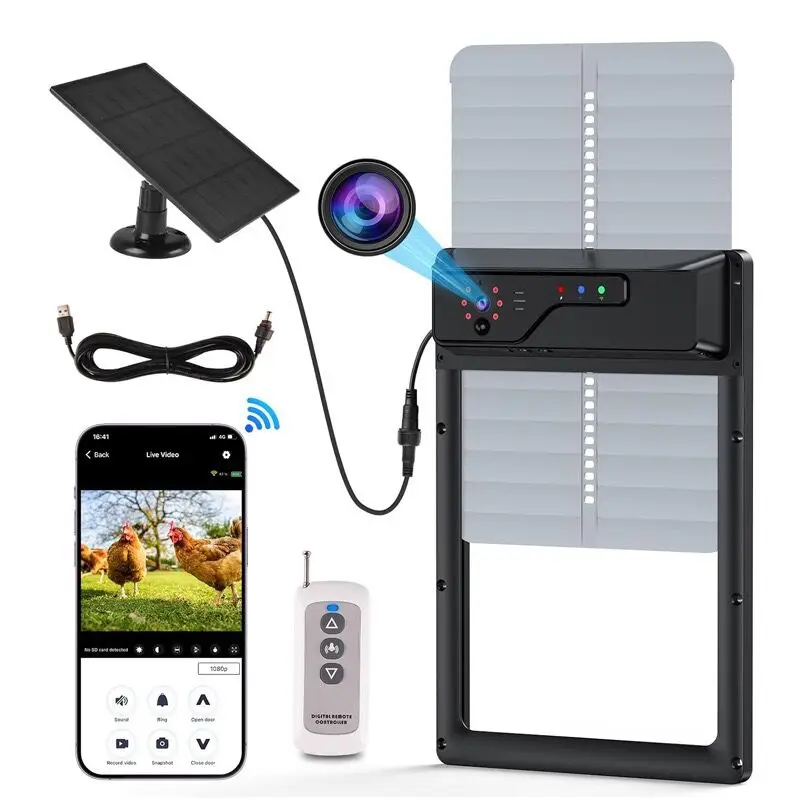 Wholesale and Retail Timer and Night Vision Waterproof IP65 Smart Chicken Coop Door Opener With Camera
