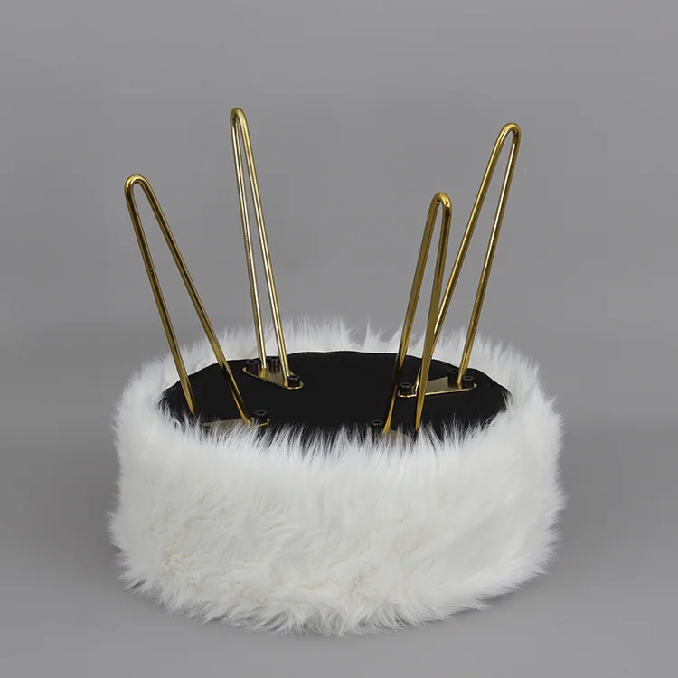 Customized Small White Pouffe Ottoman Footstool Bedroom Faux Fur French Gold Ottomans