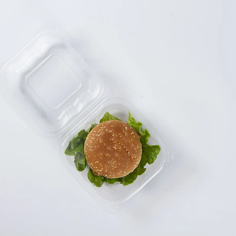 BPA Free Disposable PP Plastic 6inch Square White Hinged Hamburger