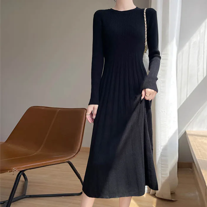 Fashionable Women Crew Neck Long Sleeve High Waist Loose Hip Cable Knit  Women Sweater Dress| Alibaba.com