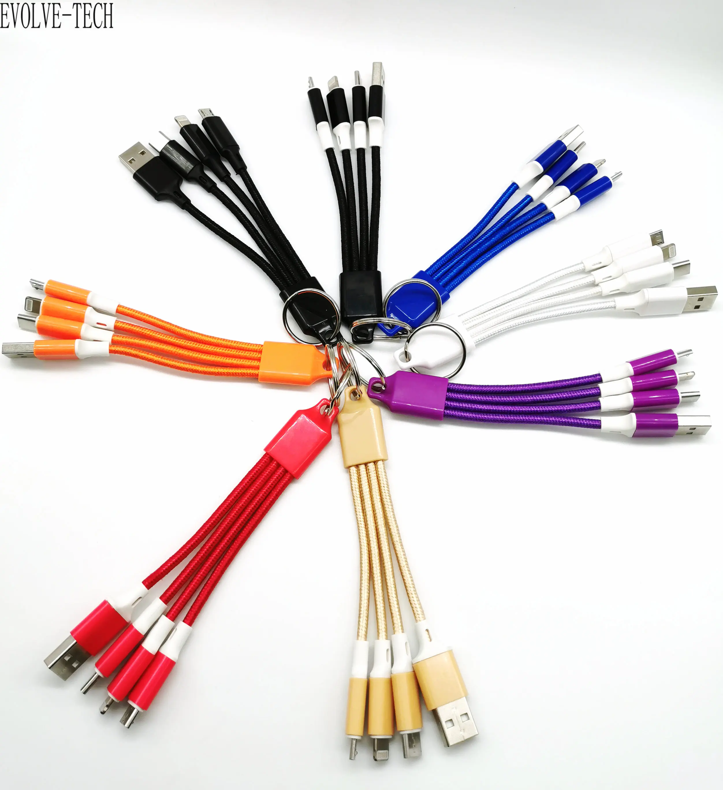 13 см Ткань 2A короткие портативный 3 в 1 USB кабель для зарядного устройства 8pinmicro Тип c USB2.0 с цепочкой для ключей для путешествий Power Bank