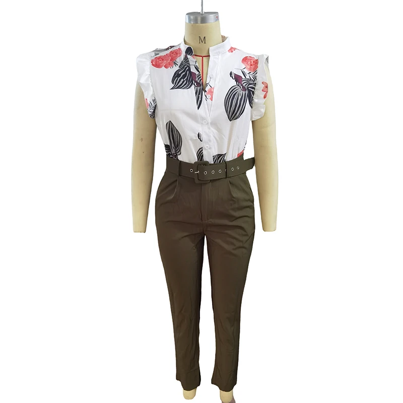 3/4 Sleeve Front Button Top and Trousers 2 Piece Set